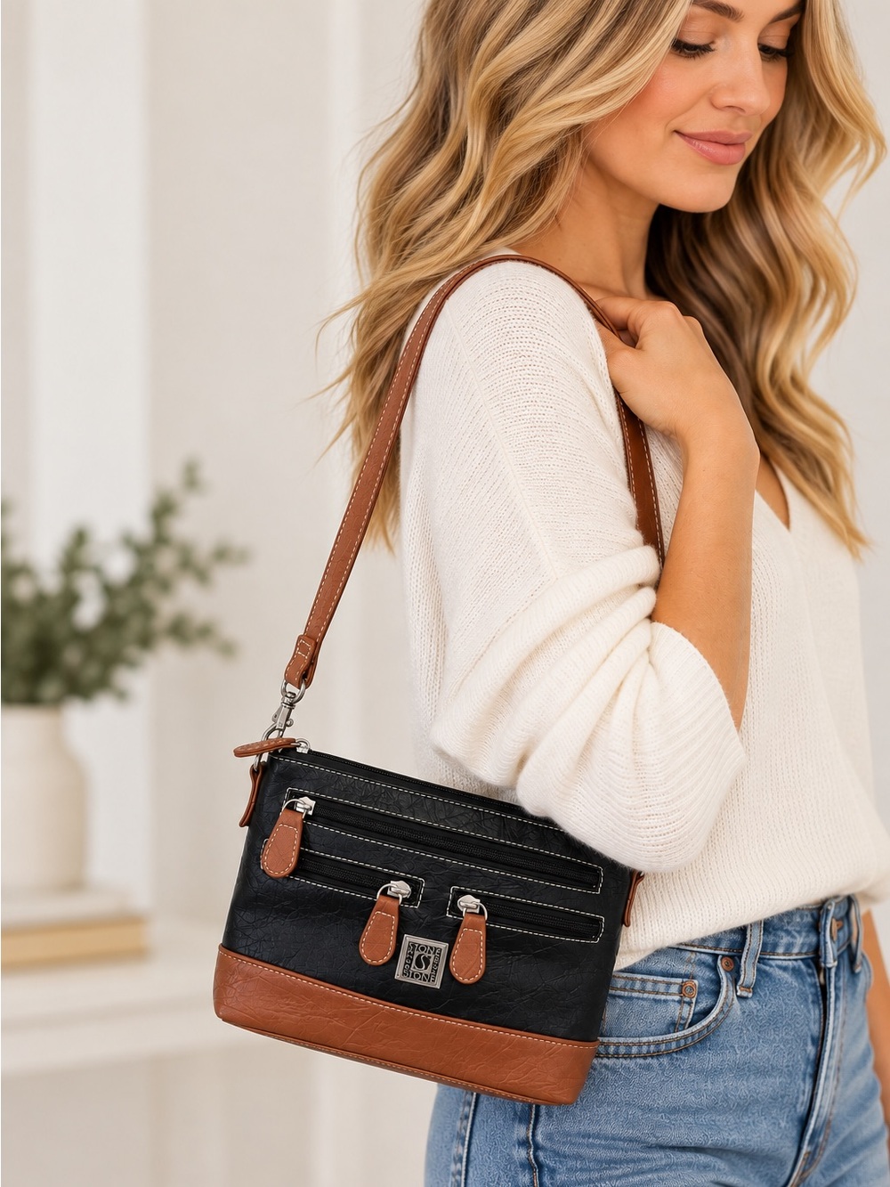 EUC Stone & Co Nancy Leather Bag Black Brown
